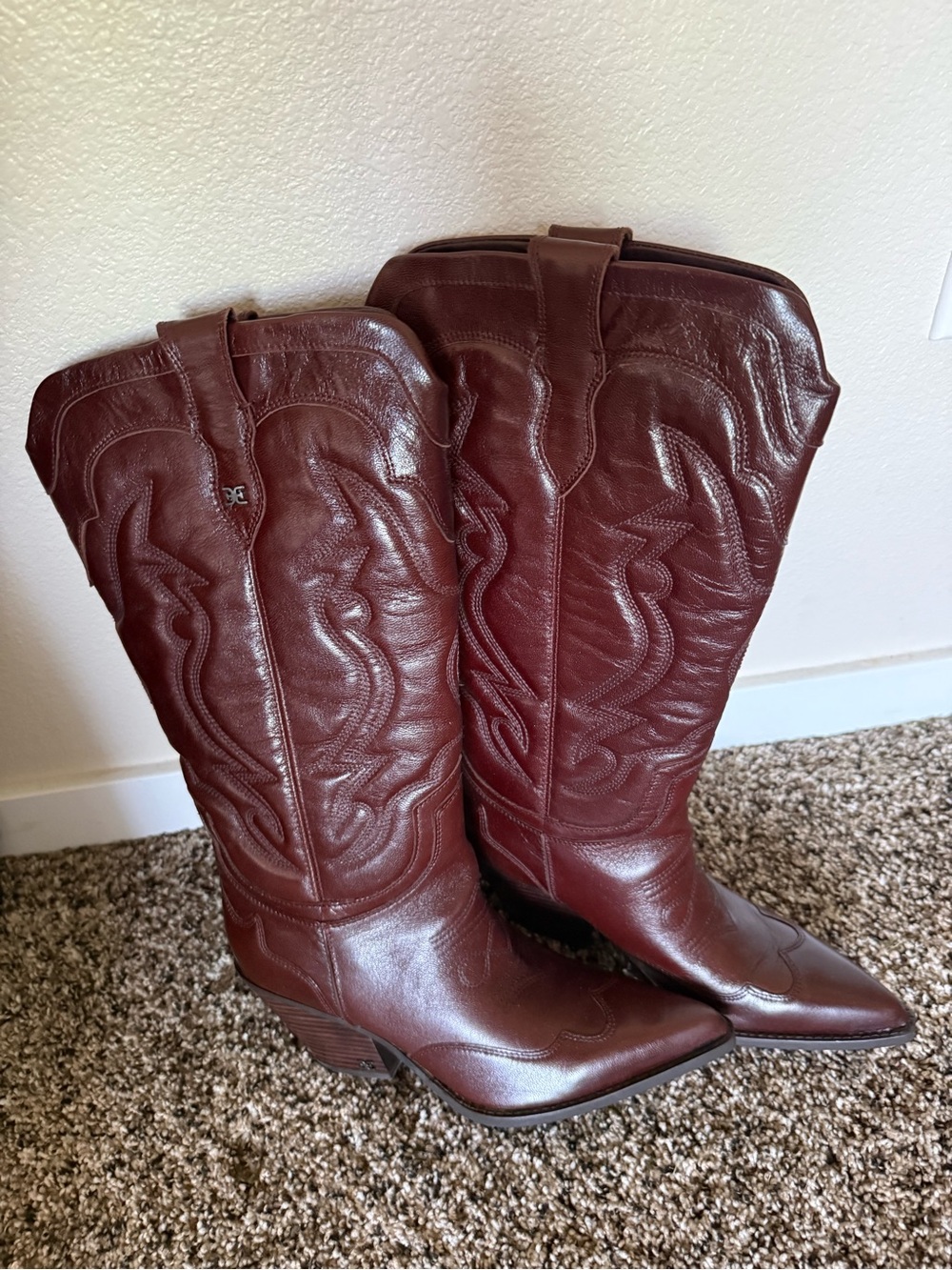 Sam Edelman Burgundy Leather Western Knee-High Boots